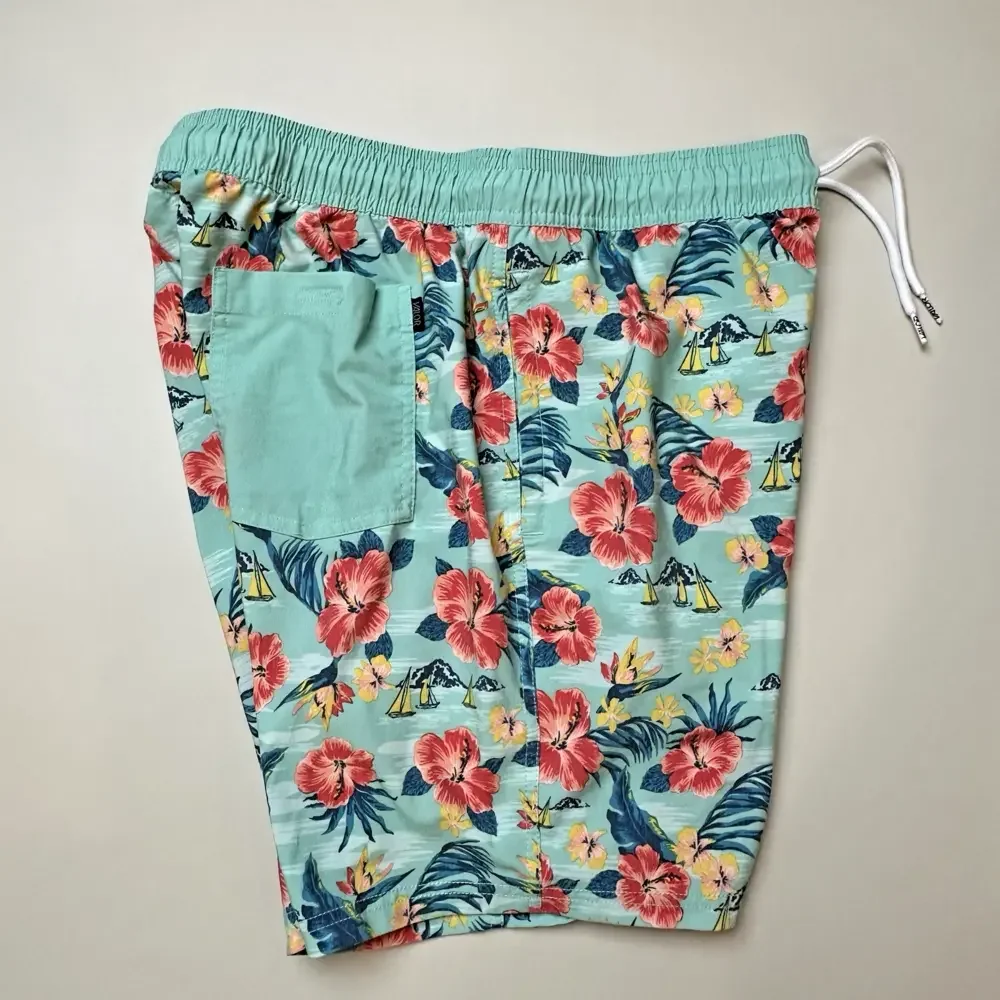 Hawaiian Board Shorts Blue Red Floral Men’s MEDIUM Valor Collective